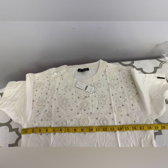 J.Crew Cropped T-shirt with crochet floral appliqués NWT Size S - Picture 7 of 10